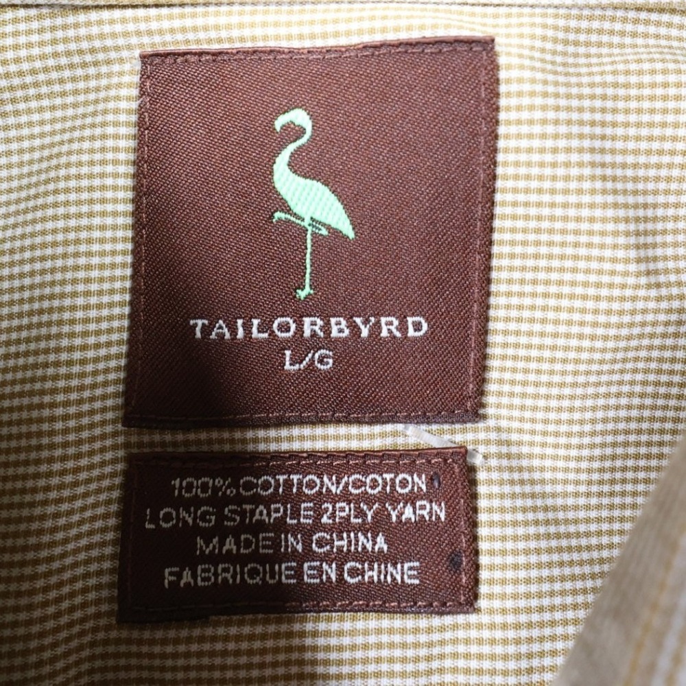 Tailorbyrd Button Up Shirt Mens L Tan Excellent Gingham Long Sleeve 100% Cotton - Picture 6 of 7